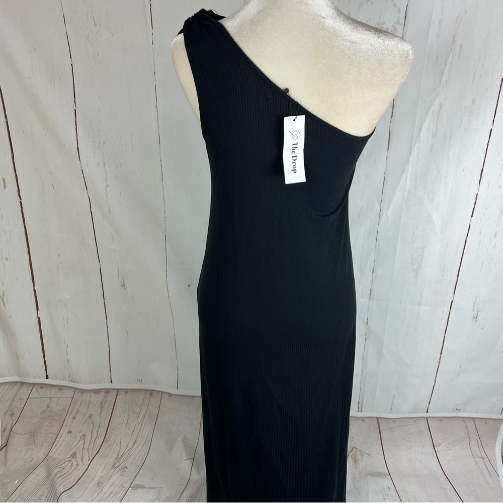 The Drop One shoulder ribbed black midi dress small NWT cutouts slit - Picture 4 of 12